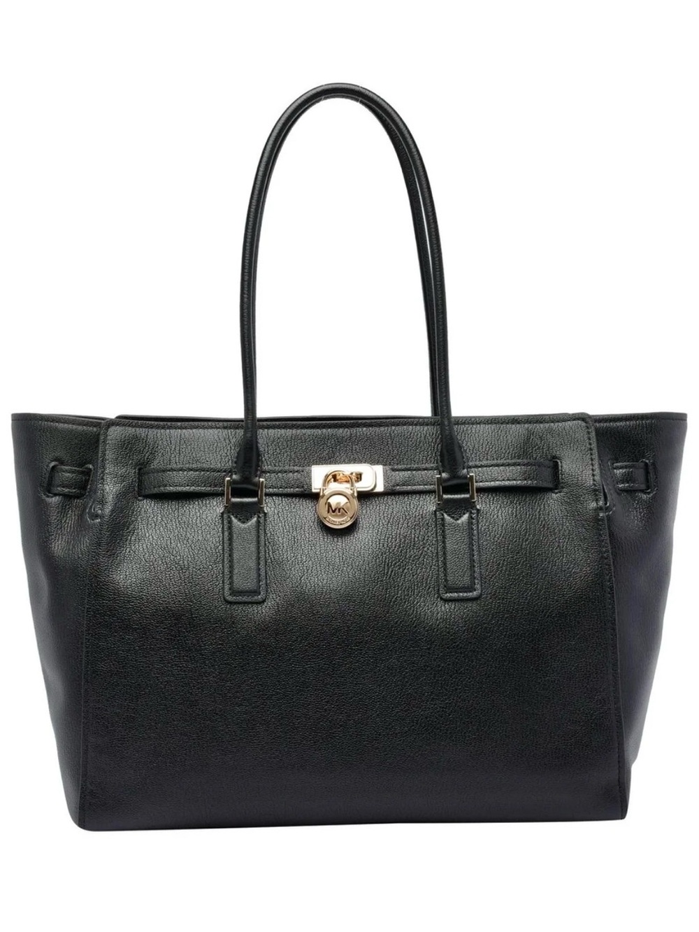 Michael Kors Black Leather Tote with Gold Accent Lock - Picture 13 of 16